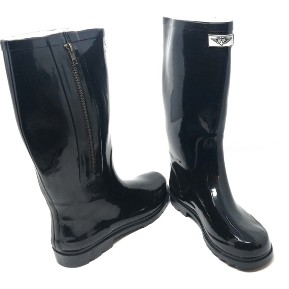 Women Rubber Rainboots w/ Side-Zipper Decor, Black Rain Boots - Picture 1 of 3